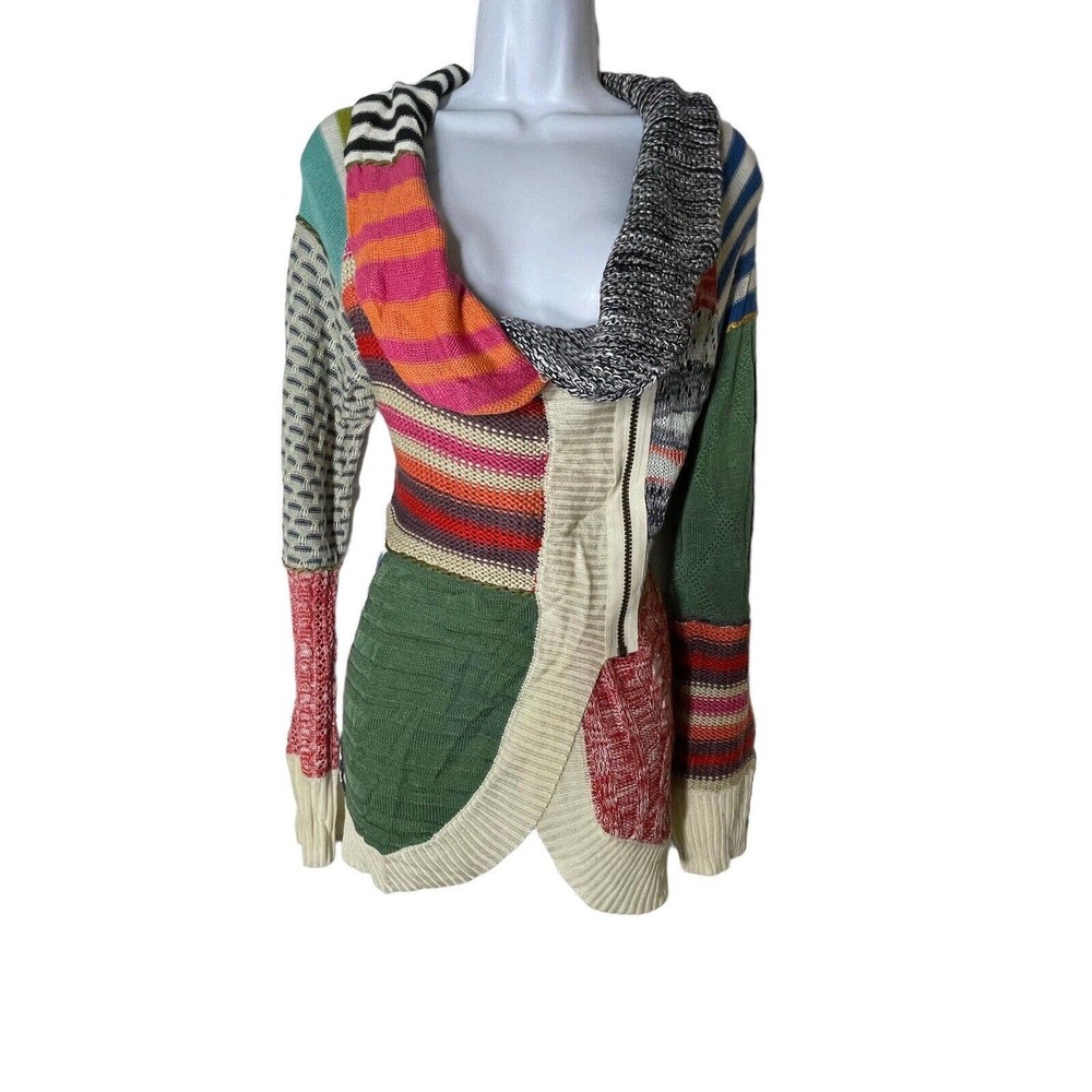Desigual womens size Large colorful zip front cardigan sweater